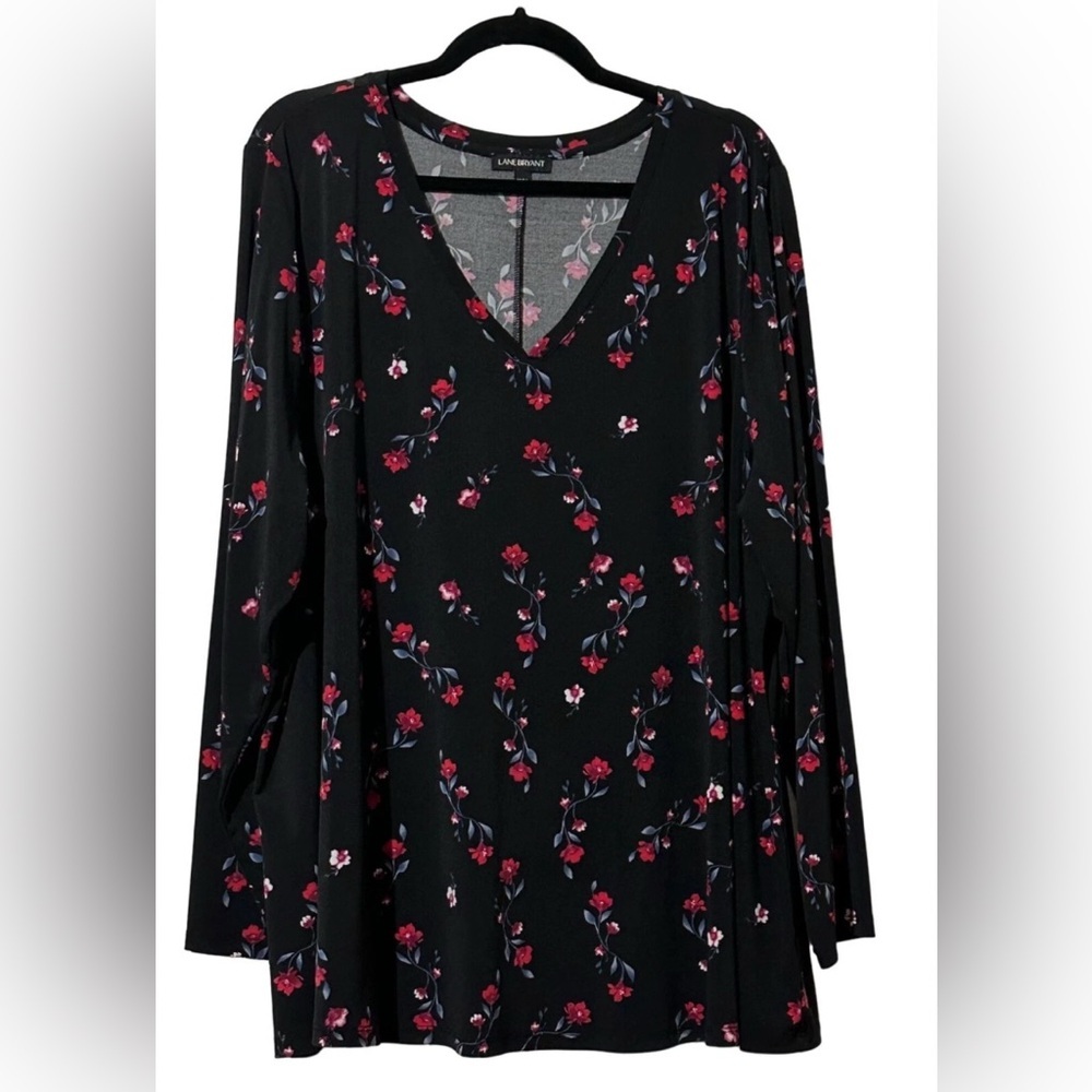 Lane Bryant Long Sleeve Black and Red Floral Shirt Size 14/16